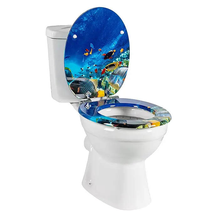 SAINOS WC-Sitz aus MDF, Blau Tiere, Universal-O-Form, Absenkautomatik - Soft-Close