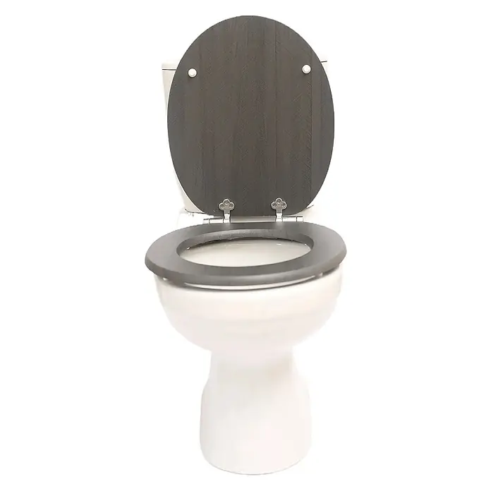 SAINOS WC-Sitz aus MDF, Grau Holzoptik, Universal-O-Form, Absenkautomatik - Soft-Close