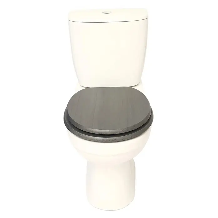 SAINOS WC-Sitz aus MDF, Grau Holzoptik, Universal-O-Form, Absenkautomatik - Soft-Close