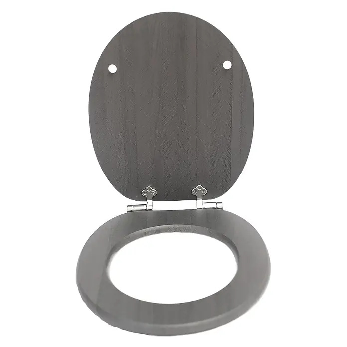 SAINOS WC-Sitz aus MDF, Grau Holzoptik, Universal-O-Form, Absenkautomatik - Soft-Close