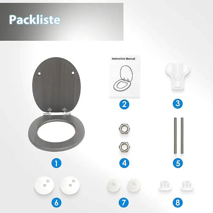 SAINOS WC-Sitz aus MDF, Grau Holzoptik, Universal-O-Form, Absenkautomatik - Soft-Close
