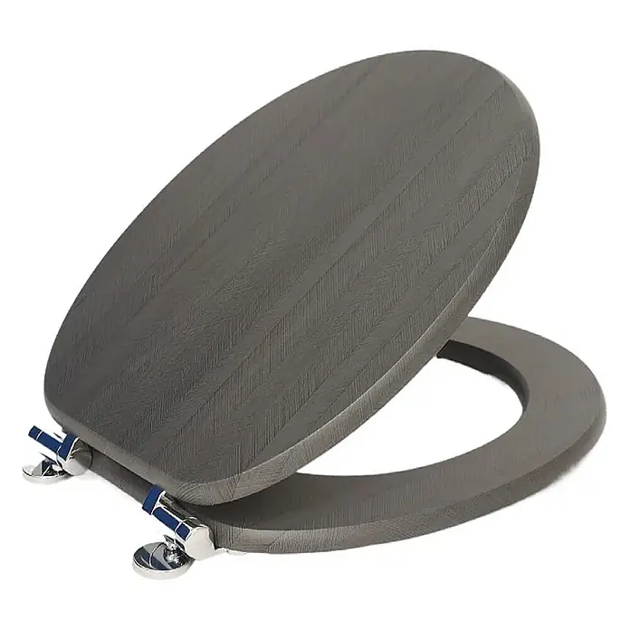 SAINOS WC-Sitz aus MDF, Grau Holzoptik, Universal-O-Form, Absenkautomatik - Soft-Close