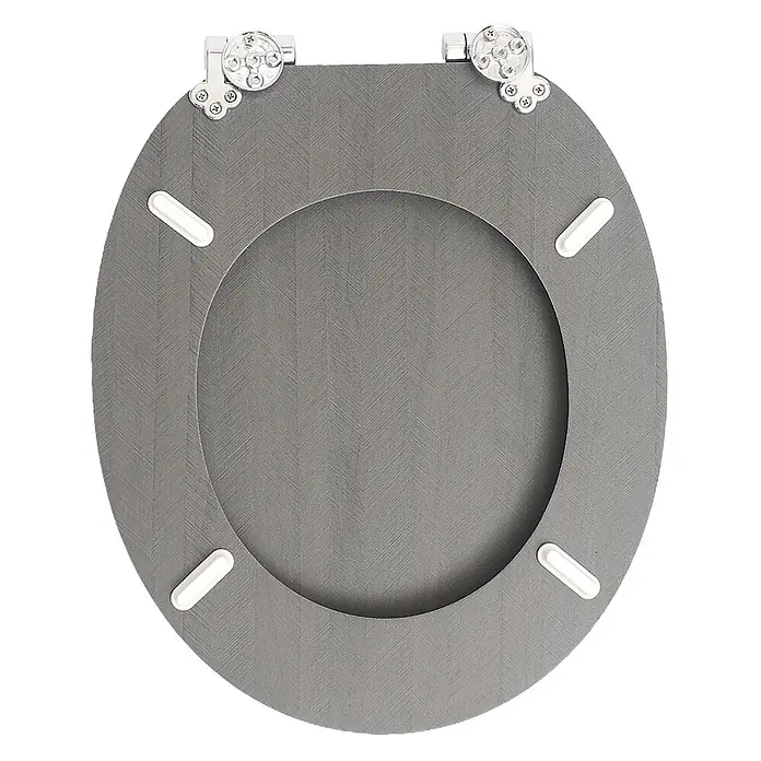 SAINOS WC-Sitz aus MDF, Grau Holzoptik, Universal-O-Form, Absenkautomatik - Soft-Close