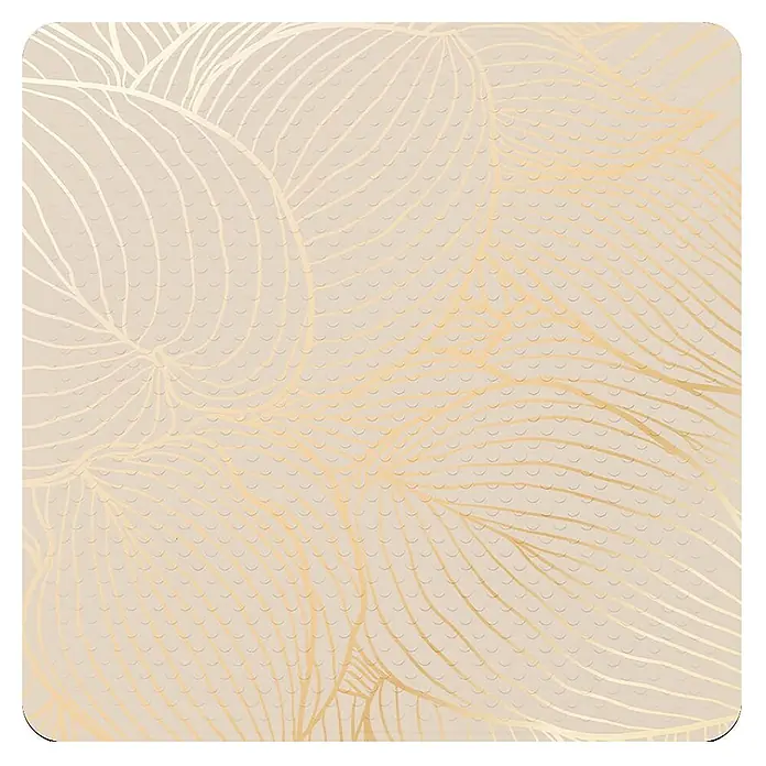 Badematte Hosta -  - Beige Matte mit eleganten goldenen abstrakten Blattmustern und subtiler Halbmond-Textur.