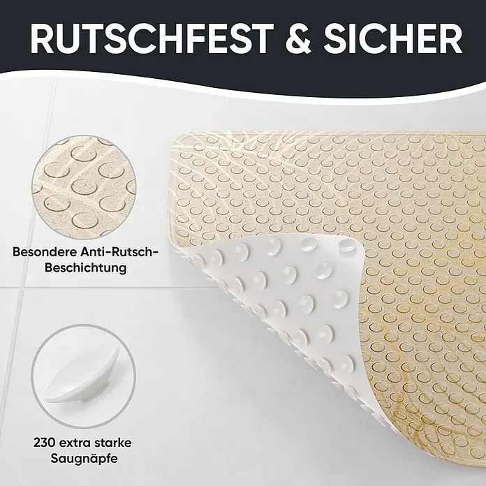 Badematte Hosta -  - Beige Badematte mit strukturierter Anti-Rutsch-Oberfläche und starken Saugnäpfen an der Unterseite für sicheren Halt.