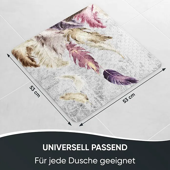 Badematte Federn -  - Quadratische Duschmatte (53x53 cm) mit buntem Feder-Design.