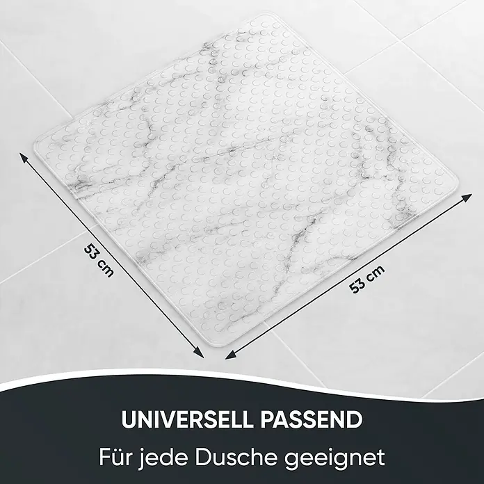 Badematte Marmor -  - Quadratische Duschmatte im weiß-grauen Marmor-Design mit Saugnäpfen, 53x53 cm.