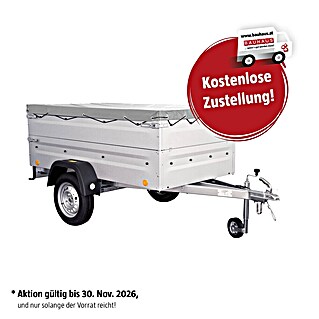 Anhänger Tieflader TL-EU2 Set mit Aufsatzwände und Flachplane (Nutzlast: 635 kg, Kasteninnenmaß: 202 x 107,5 x 34.5 cm, Ungebremst)