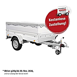 Anhänger Tieflader TL-EB2 Set mit Aufsatzwände und Flachplane (Nutzlast: 820 kg, Kasteninnenmaß: 202 x 107,5 x 34,5 cm, Gebremst)