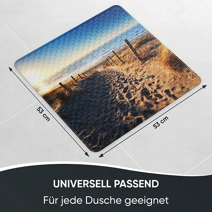 Badematte Düne -  - Quadratische Antirutsch-Duschmatte mit Strandmotiv, 53x53 cm.