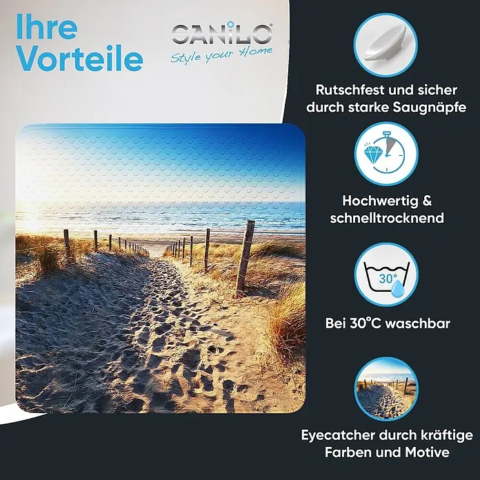 Badematte Düne -  - Badematte mit Strandweg und Meer Motiv, rutschfest und bei 30°C waschbar.