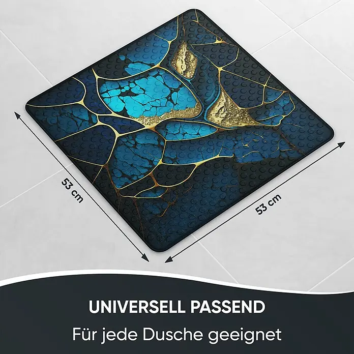 Badematte Marmor Cobalt -  - Quadratische Duschmatte (53x53 cm) in Blau, Gold, Schwarz, abstraktes Design mit Textur.