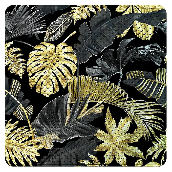 Badematte Golden Leaves -  - Gold-schwarzes Muster aus tropischen Blättern mit strukturierter Oberfläche.
