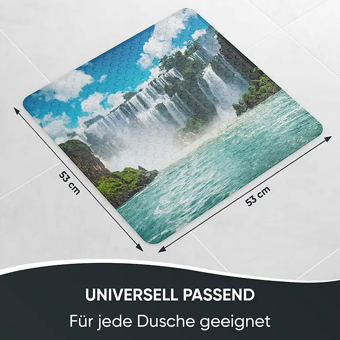 Badematte Wasserfall -  - Quadratische Duschmatte mit Wasserfallmotiv, rutschfester Struktur, 53x53 cm.