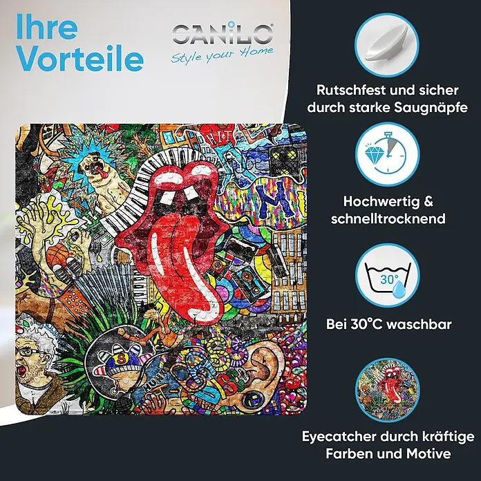 Badematte Graffiti -  - Lebhafte Graffiti-Kunst Badematte, rutschfest, schnelltrocknend und bei 30°C waschbar.