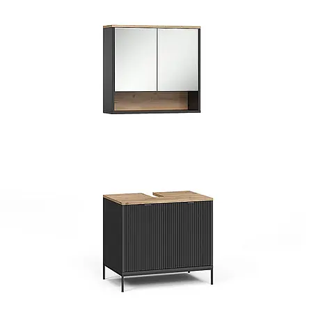 Vicco Badmöbel-Set Eliza, Schwarz/Viking Oak 70 cm