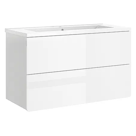 Vicco Badmöbel-Set Izan, Weiß Hochglanz/Weiß 100 cm