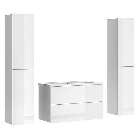 Vicco Badmöbel-Set Izan, Weiß Hochglanz/Weiß 100 cm