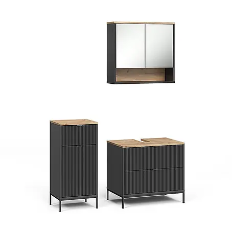 Vicco Badmöbel-Set Eliza, Schwarz/Viking Oak 70 cm