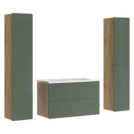 Vicco Badmöbel-Set Izan, Grün/Goldkraft Eiche 100 cm