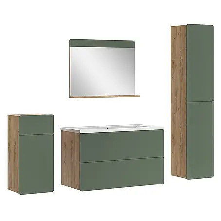 Vicco Badmöbel-Set Izan, Grün/Goldkraft Eiche 100 cm