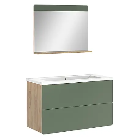 Vicco Badmöbel-Set Izan, Grün/Goldkraft Eiche 100 cm