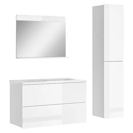 Vicco Badmöbel-Set Izan, Weiß Hochglanz/Weiß 100 cm