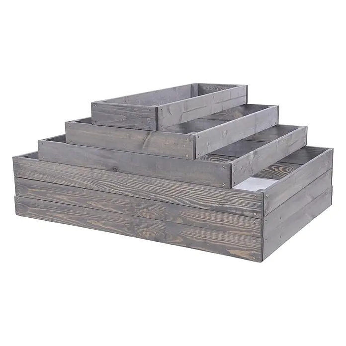 Hochbeete GardenStep Holz | HxBxT 27x90x80cm | 3 Ebenen | Holz | Grau -  - Gestuftes graues Hochbeet aus Holz.