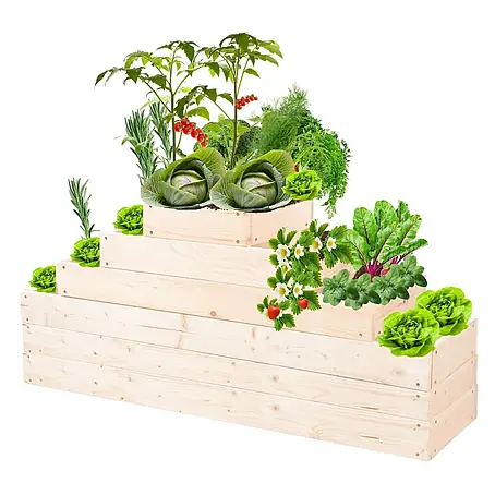 Hochbeete GardenStep Holz | HxBxT 36x117x30cm | 4 Ebenen | Holz | Natur