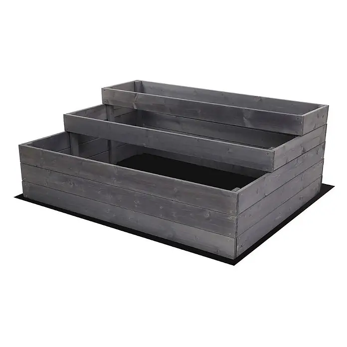 Hochbeete TREPPEN Holz | HxBxT 45x117x93 cm | Holz | Grau -  - Grau lasiertes Holz-Hochbeet mit 3 Stufen für den Garten.