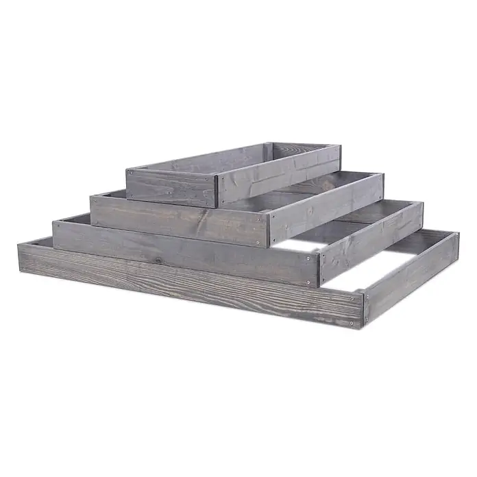 Hochbeete GardenStep Holz | HxBxT 36x117x60cm | 4 Ebenen | Holz | Grau -  - Vier gestufte, ineinander liegende rechteckige Holzschalen mit graubrauner Oberfläche.