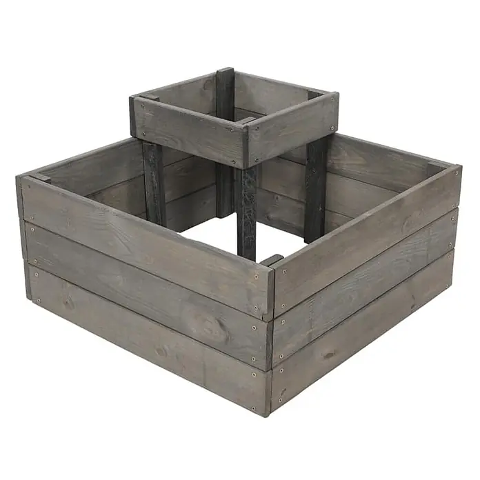 Hochbeete TREPPEN Holz | HxBxT 36x62x62 cm | Holz | Grau -  - Zweigeschossiger Pflanzkasten aus grauem Holz.