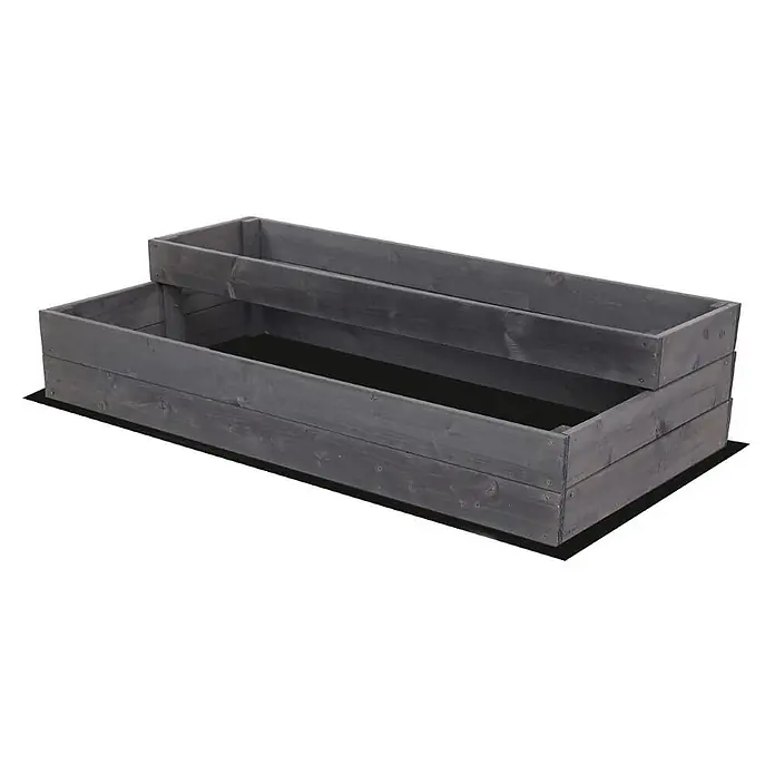 Hochbeete TREPPEN Holz | HxBxT 27x117x63 cm | Holz | Grau -  - Zweistöckiges rechteckiges Hochbeet aus dunkelgrauem Holz.