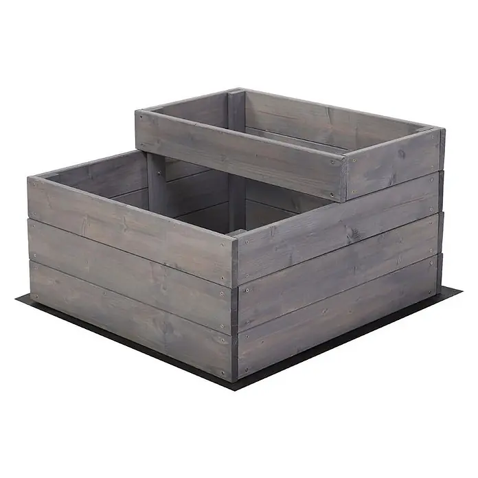 Hochbeete TREPPEN Holz | HxBxT 36x60x63 cm | Holz | Grau -  - Zweistufiges Hochbeet aus verwittertem grauen Holz, zum Bepflanzen.