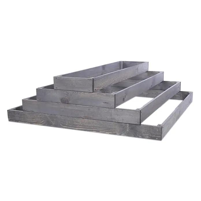Hochbeete GardenStep Holz | HxBxT 36x117x100cm | 4 Ebenen | Holz | Grau -  - Vier gestufte, graue Hochbeetrahmen aus Holz, ideal für Garten oder Präsentation.