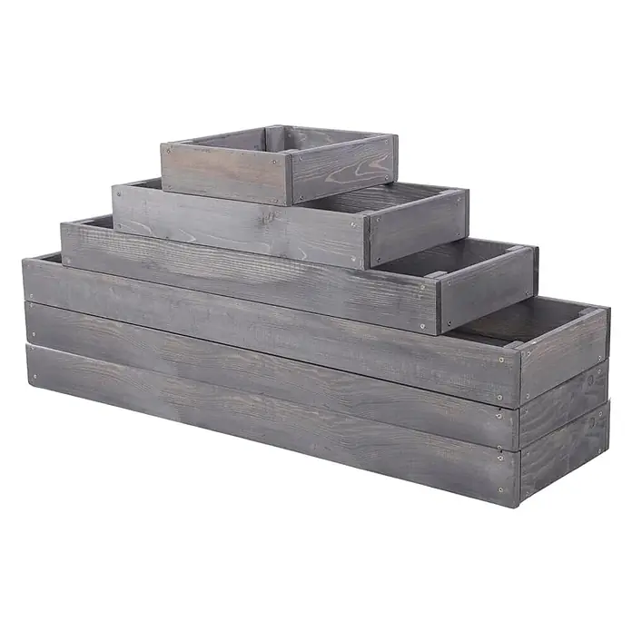 Hochbeete GardenStep Holz | HxBxT 18x90x30cm | 2 Ebenen | Holz | Grau -  - Set gestufter grauer Holzpflanzkästen.
