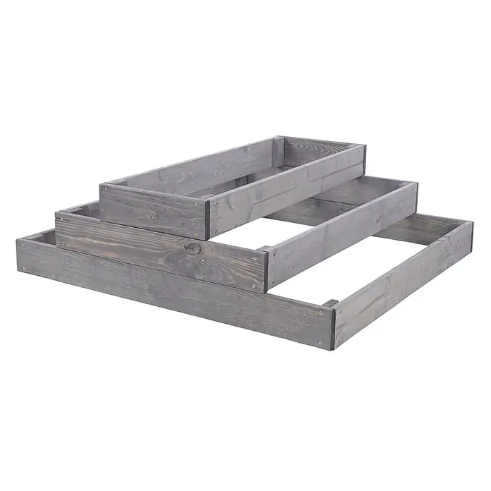 Hochbeete GardenStep Holz | HxBxT 27x90x60cm | 3 Ebenen | Holz | Grau -  - Grau lasierter Etagen-Pflanzkasten aus Holz mit drei Stufen, ideal für Pflanzen oder Dekoration.