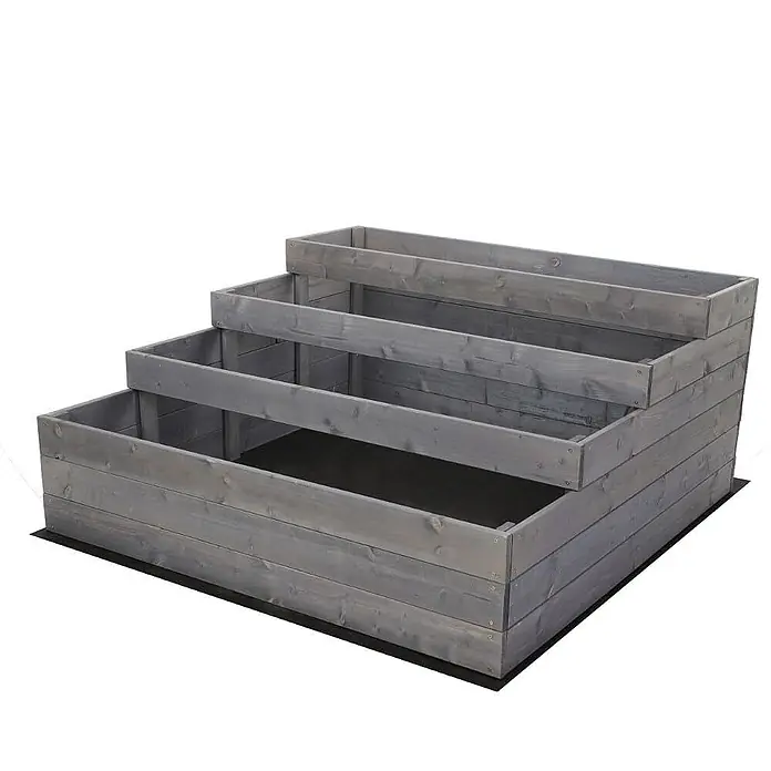 Hochbeete TREPPEN Holz | HxBxT 54x117x120 cm | Holz | Grau -  - Dreistufiges Hochbeet aus grauen Holzbrettern, ideal für Pflanzen und Gemüse.