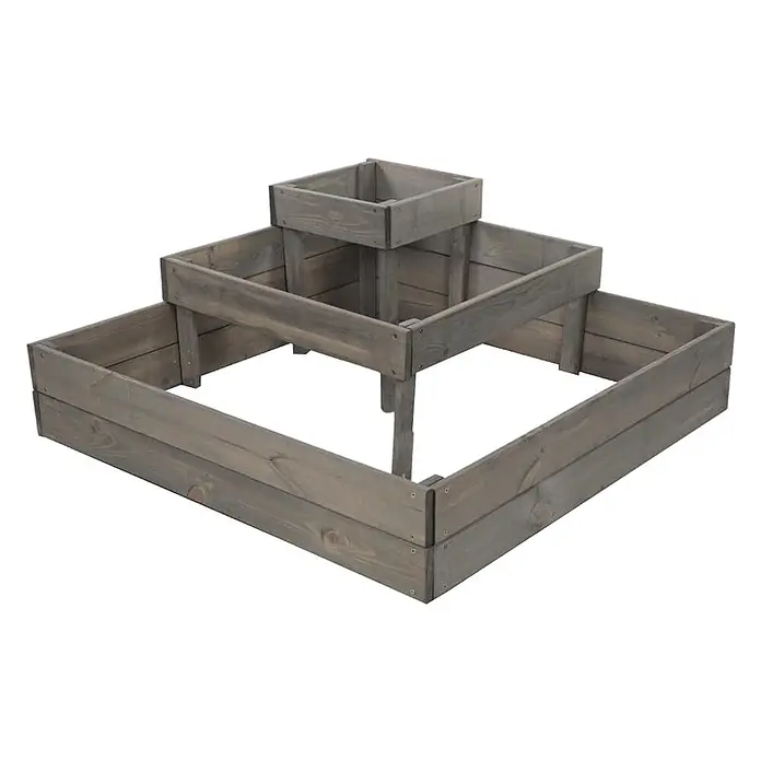 Hochbeete TREPPEN Holz | HxBxT 36x92x92 cm | Holz | Grau -  - Graues, gestuftes Hochbeet aus Holz in Pyramidenform zum mehrstufigen Pflanzen.