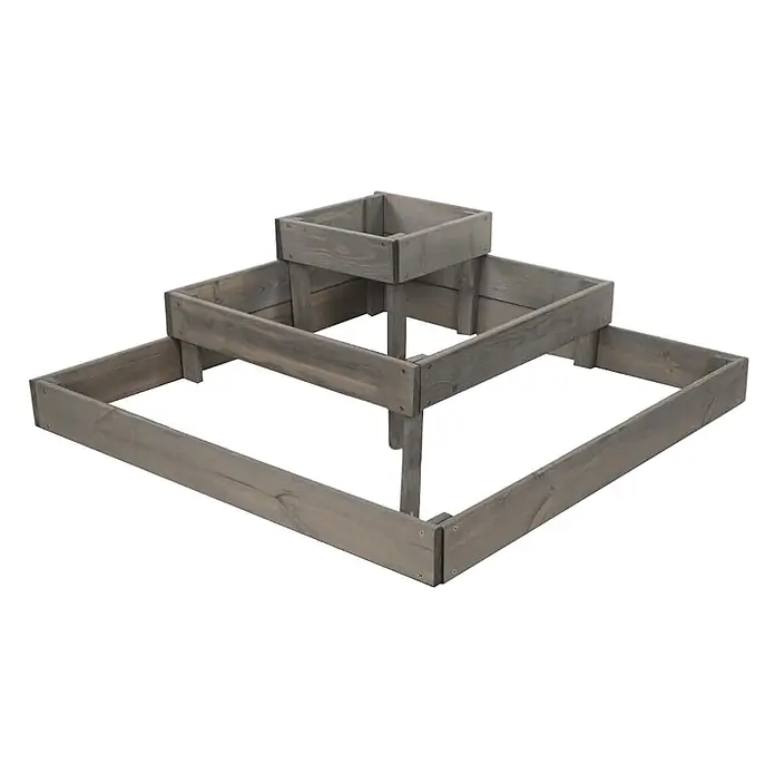 Hochbeete TREPPEN Holz | HxBxT 27x92x92 cm | Holz | Grau -  - Mehrstufiges Hochbeet aus grauem, verwittertem Holz für vielseitiges Bepflanzen.