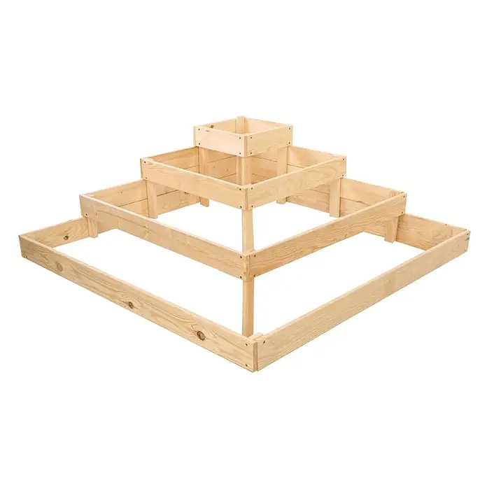 Hochbeete TREPPEN Holz | HxBxT 36x119x119 cm | Holz | Natur -  - Mehrstöckiges, pyramidenförmiges Hochbeet aus hellem Holz mit mehreren Pflanzebenen.