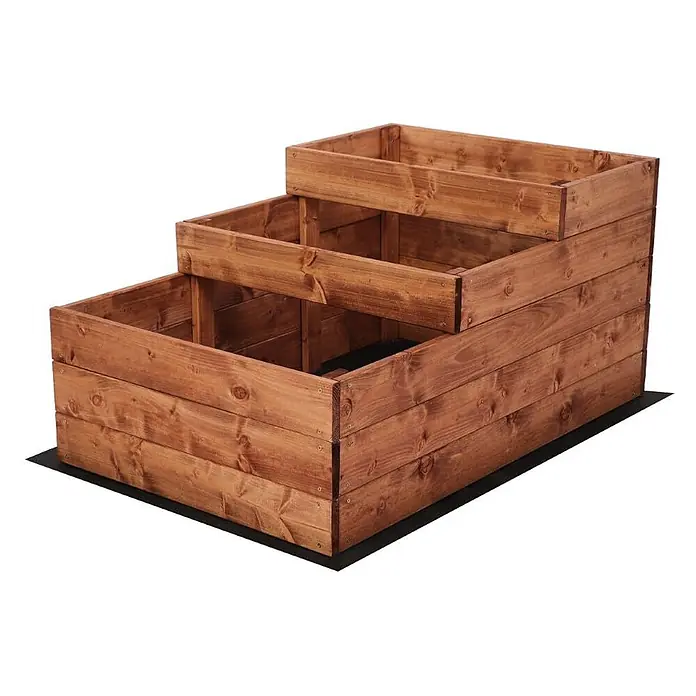 Hochbeete TREPPEN Holz | HxBxT 45x60x93 cm | Holz | Braun -  - Dreistufiges Hochbeet aus rotbraun gebeiztem Holz, ideal für den Anbau verschiedener Pflanzen.