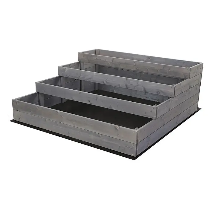 Hochbeete TREPPEN Holz | HxBxT 45x117x120 cm | Holz | Grau -  - Gestuftes graues Hochbeet aus Holz mit drei Ebenen.