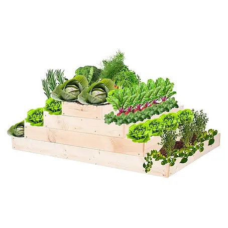 Hochbeete GardenStep Holz | HxBxT 36x117x90cm | 4 Ebenen | Holz | Natur