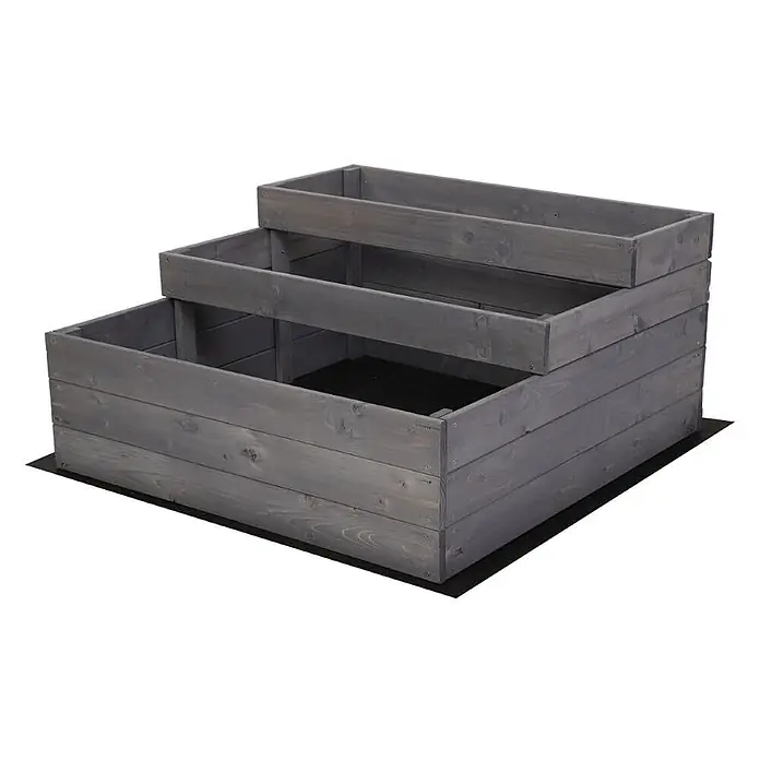 Hochbeete TREPPEN Holz | HxBxT 45x90x93 cm | Holz | Grau -  - Gestuftes Hochbeet aus grauem, verwittertem Holz zum Pflanzen auf mehreren Ebenen.