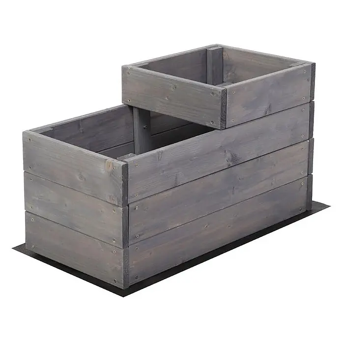 Hochbeete TREPPEN Holz | HxBxT 36x30x63 cm | Holz | Grau -  - Zweistufiges, grau lasiertes Hochbeet aus Holz, ideal für verschiedene Pflanzen.