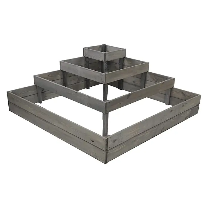 Hochbeete TREPPEN Holz | HxBxT 45x119x119 cm | Holz | Grau -  - Dreistöckiges quadratisches Hochbeet aus grauem Holz, ideal zum Pflanzen.