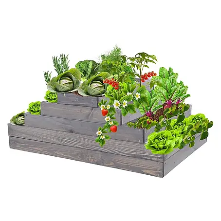 Hochbeete GardenStep Holz | HxBxT 45x117x60cm | 4 Ebenen | Holz | Grau
