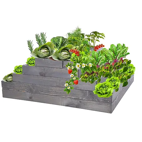 Hochbeete GardenStep Holz | HxBxT 45x117x100cm | 4 Ebenen | Holz | Grau