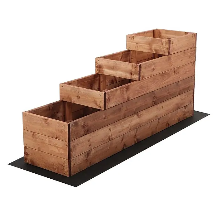 Hochbeete TREPPEN Holz | HxBxT 54x30x120 cm | Holz | Braun -  - Braunes Holz-Stufenbeet, ideal für Kräuter oder Blumen.